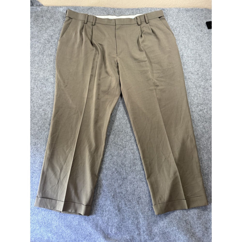 Van Heusen Studio Pleated Dress Pants 44/30 Khaki Brown Cuffed Professional